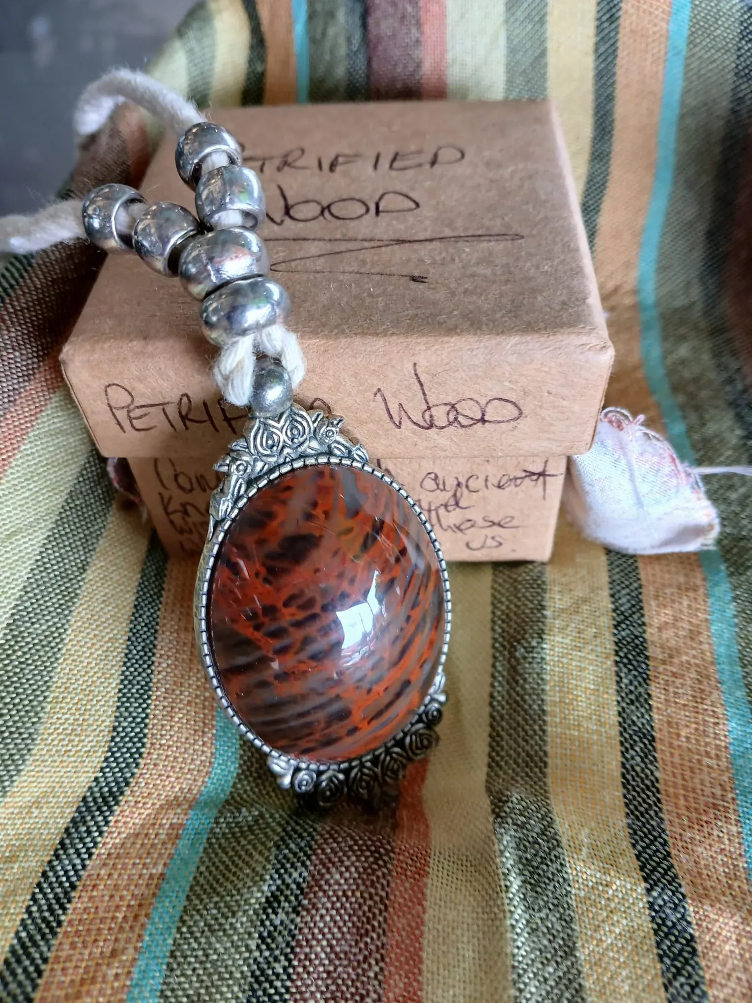 Petrified Wood Teardrop Necklace